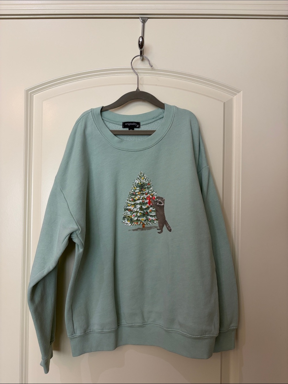 YOUTH Light Teal Crewneck Sweatshirt with Holiday Tree